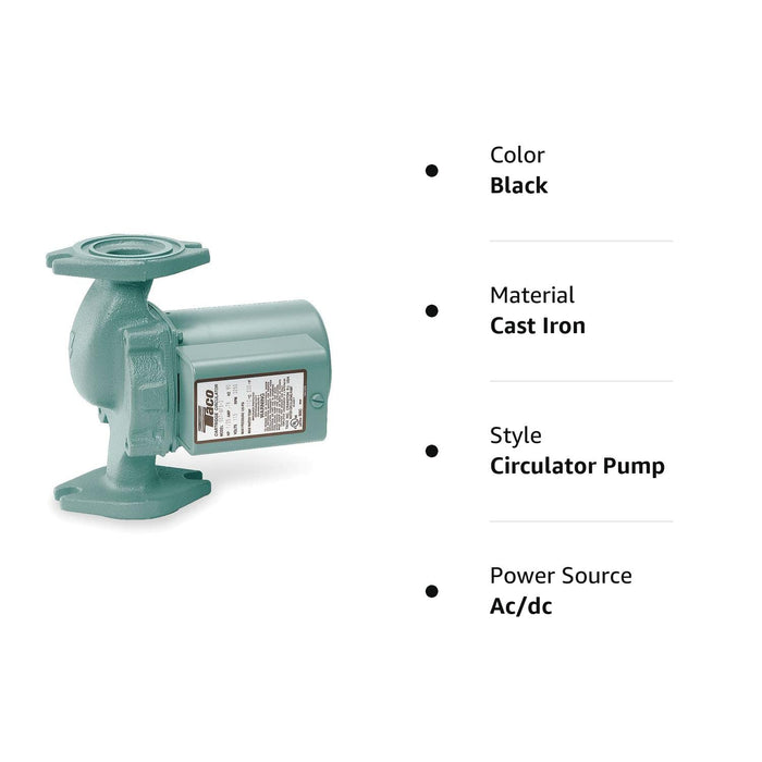 Taco 007-F5 Circulator Pump, 0-23 Gpm Flow Range, 1/25 hp, Cast Iron