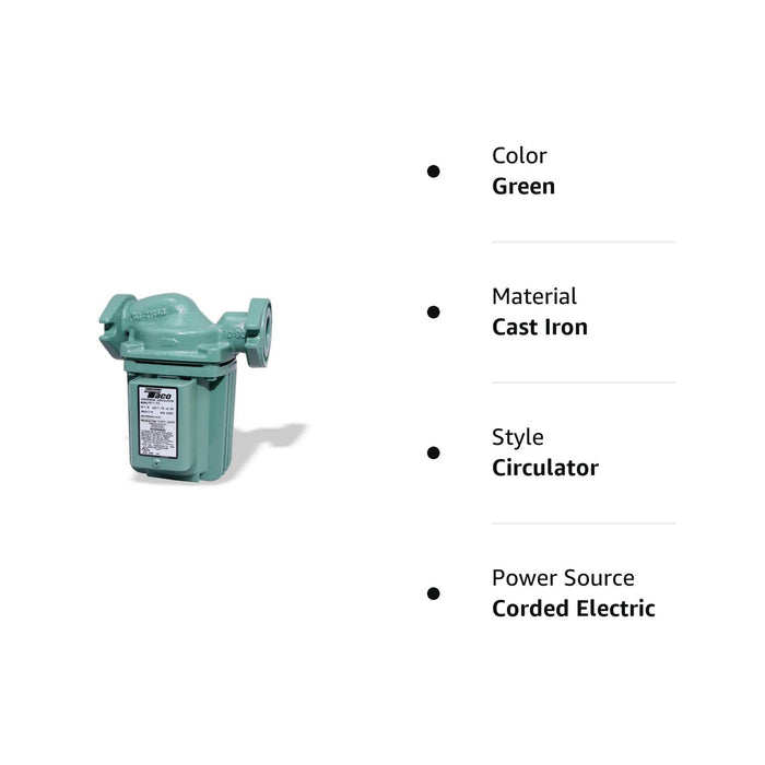 Taco 0011-F4 1/8-HP Cast Iron Cartridge Circulating Pump, Green