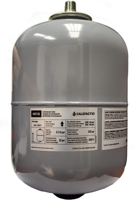 Calefactio HGT-15 Non-Potable Thermal Expansion Tank for Water and Glycol Radiant Floor and Other Closed-Loop Heating Application - 2.1 gallons, Grey