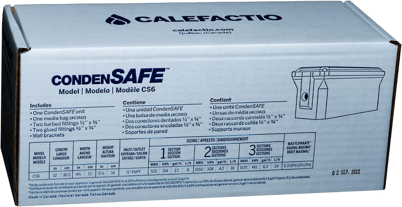 Calefactio CS6 CondenSAFE condensate Neutralizer kit for Residential condensing Gas Boiler, Water Heater and Other Gas Heating Devices - 2.1-6.3 GPH 525-1575K BTU Treatment Capacity