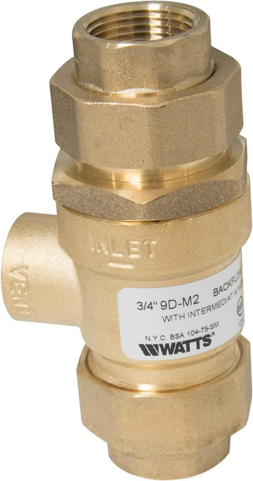 Watts 9D-M2 Backflow Preventer Dual Check Valve with Intermediate Atmospheric Vent, 3/4 Inch, Bronze