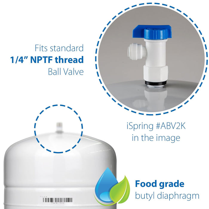 iSpring T32M Pressurized Water Storage Tank with Ball Valve for Reverse Osmosis RO Systems, 4 Gallon, 1/4" Tank Valve Included