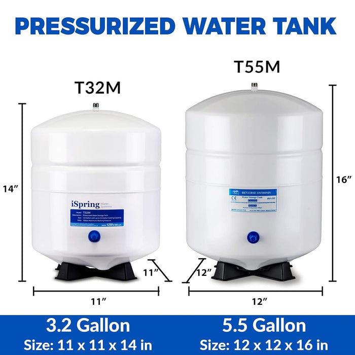 iSpring T32M Pressurized Water Storage Tank with Ball Valve for Reverse Osmosis RO Systems, 4 Gallon, 1/4" Tank Valve Included