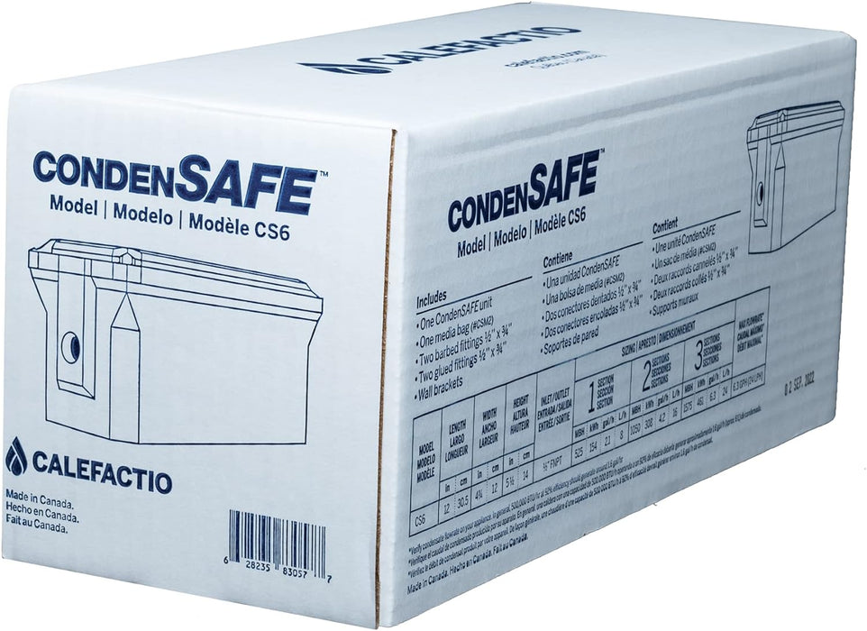 Calefactio CS6 CondenSAFE condensate Neutralizer kit for Residential condensing Gas Boiler, Water Heater and Other Gas Heating Devices - 2.1-6.3 GPH 525-1575K BTU Treatment Capacity