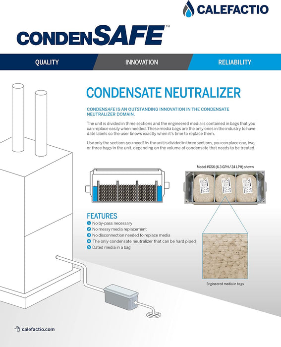 Calefactio CS6 CondenSAFE condensate Neutralizer kit for Residential condensing Gas Boiler, Water Heater and Other Gas Heating Devices - 2.1-6.3 GPH 525-1575K BTU Treatment Capacity